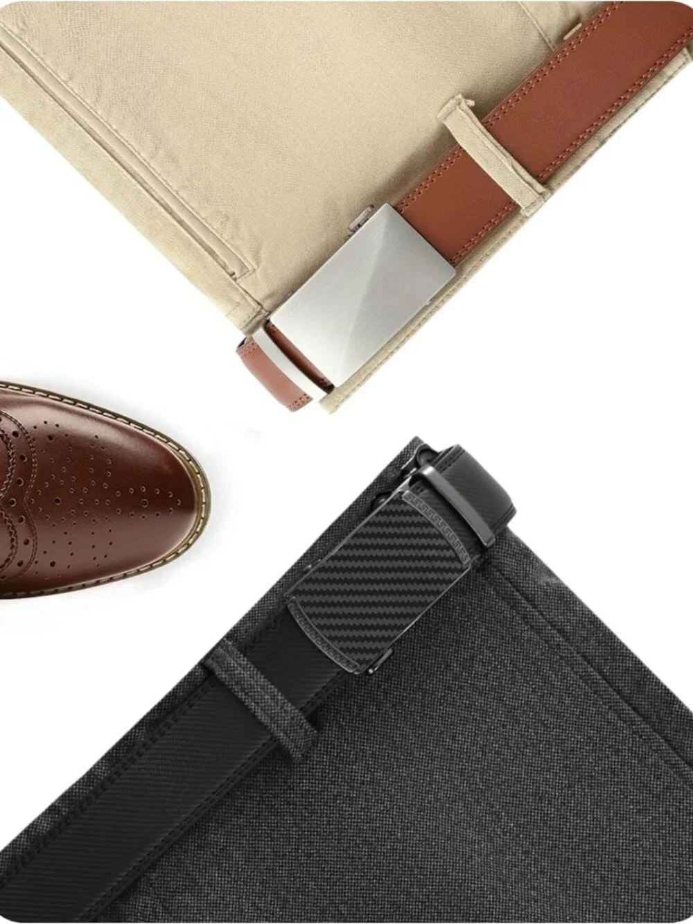Men's Leather Ratchet Belt 2-Pack - Micro-Adjustable, Smooth Sliding, Trim to